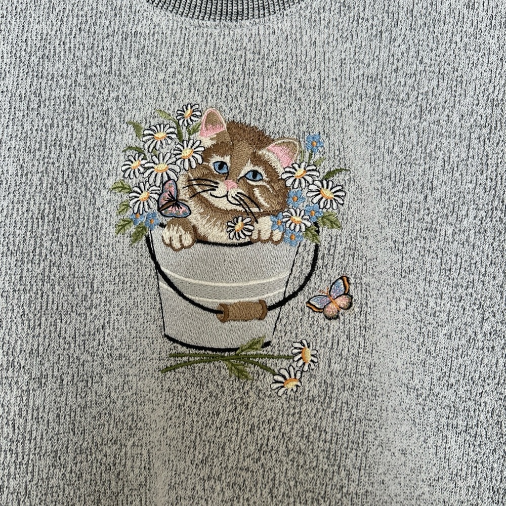 Bonworth Cute Kitten Cat Sweater Spring Theme 90’s Vintage Petite L